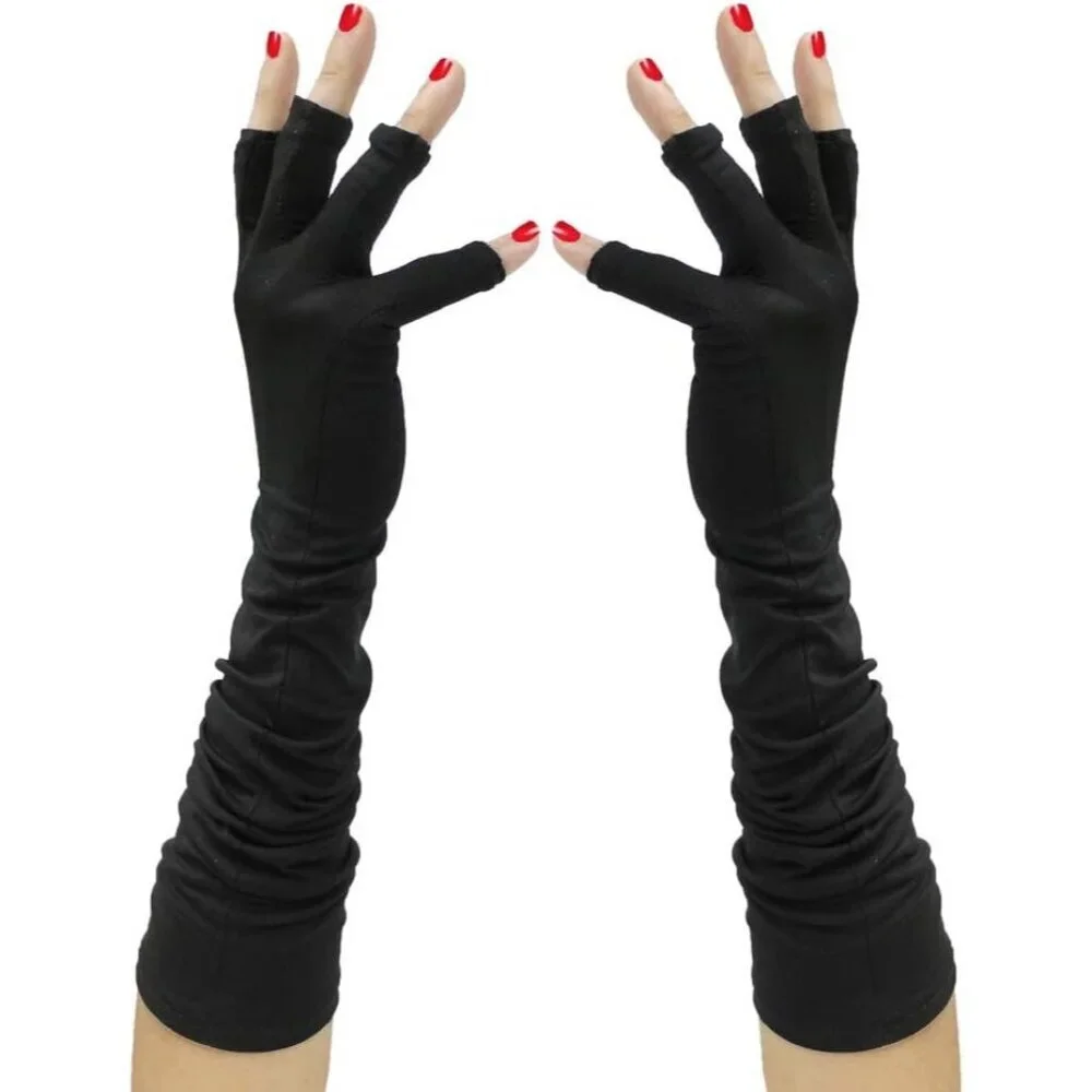Women's Elegant Fingerless Protection Nails Black Long Gloves Halloween Fashion